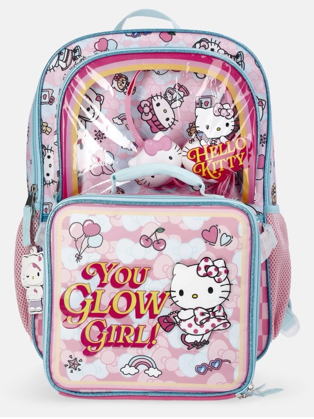 Hello Kitty 17in Backpack - with headphones and lunch pack You Glow Girl